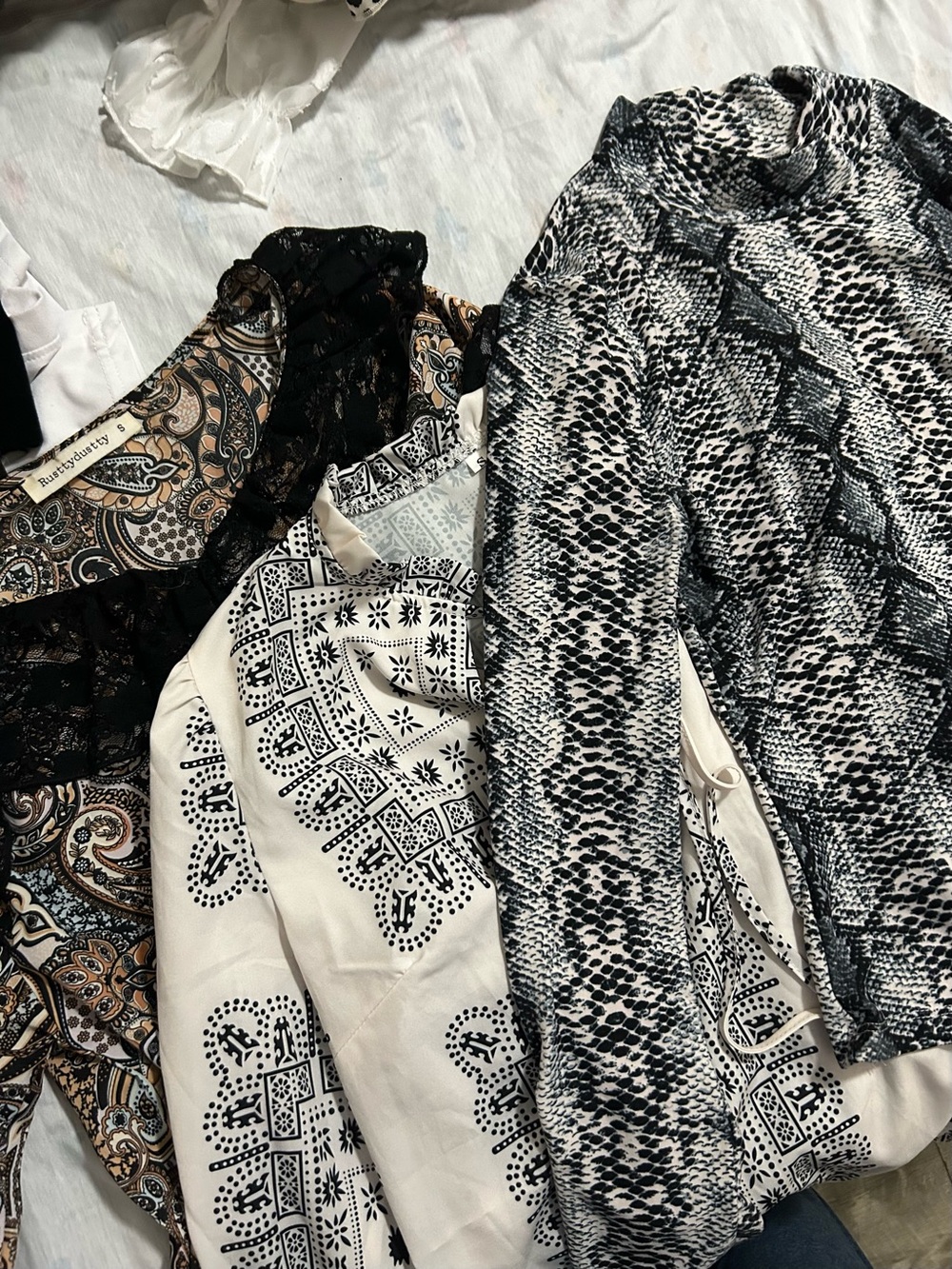 Mixed Print Women's Western Long Sleeve Blouse Tops